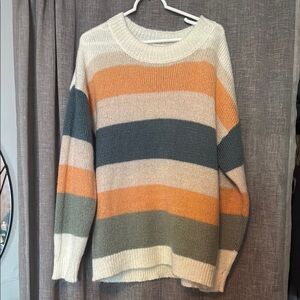 Cream and Orange Crew Neck Striped O'Neill Sweater Large